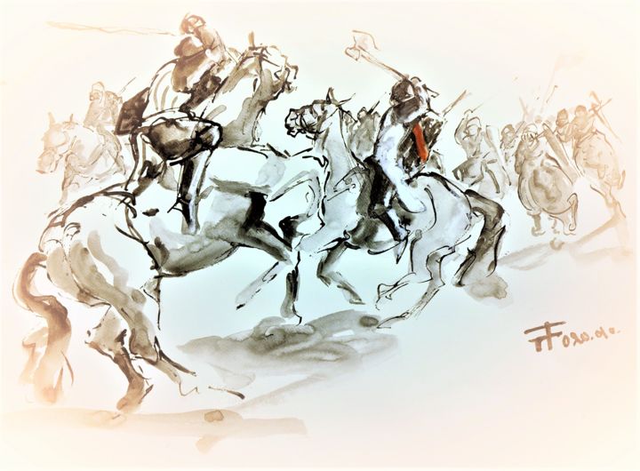 Etude -Chevaliers de du Guesclin 绘画, 19.7x25.6 in