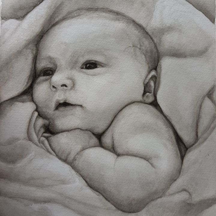 绘画 标题为“Baby in black and w…” 由Jessica Marani, 原创艺术品, 水彩