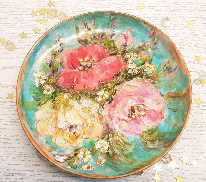 Assiette porcelaine pièce unique : Fleurs romantiques 设计, 7.1x7.1 in