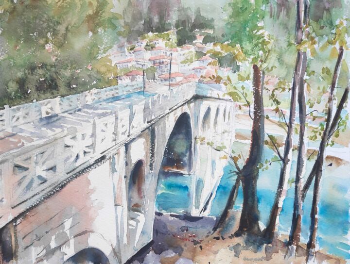 GORICA BRIDGE in Berat, Albania 绘画, 12x16 in