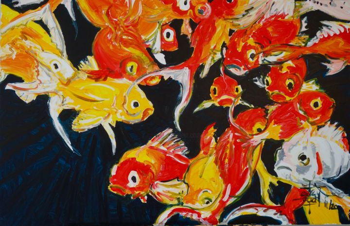 Poissons rouges 绘画, 29.5x45.3 in