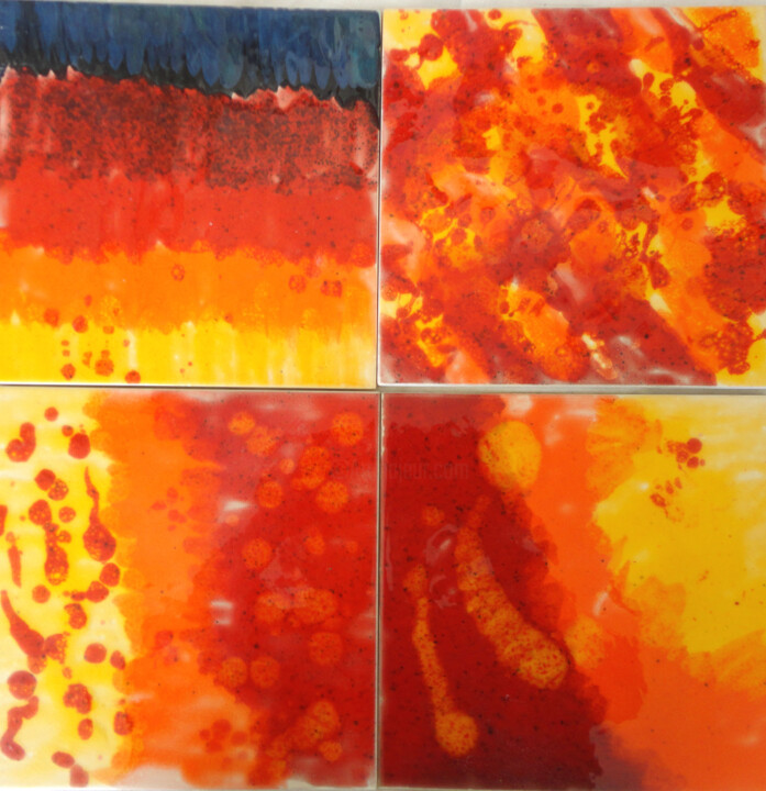 Carreaux de faïence 20 x 20 cm - couleurs feu et noir 雕塑, 7.9x7.9 in
