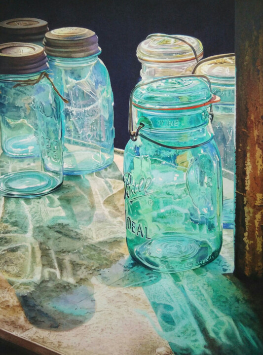 Painting titled "Reflections on the…" by Chrisart.Aquarelle, Original Artwork, Watercolor