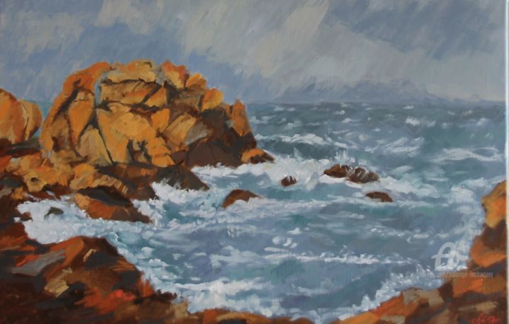 Peinture intitulée "Ploumanac'h- L'Arri…" par Chéker, Œuvre d'art originale, Huile Monté sur Châssis en bois