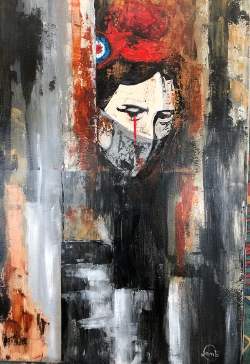 Une larme coule sur son visage 绘画, 25.6x19.7 in