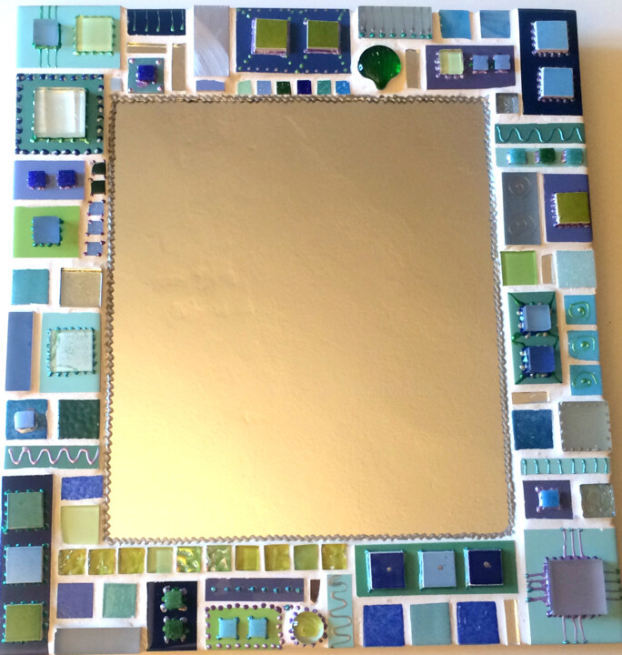 miroir mosaïque bleus "Patchs blue " 设计, 15.8x14.2 in