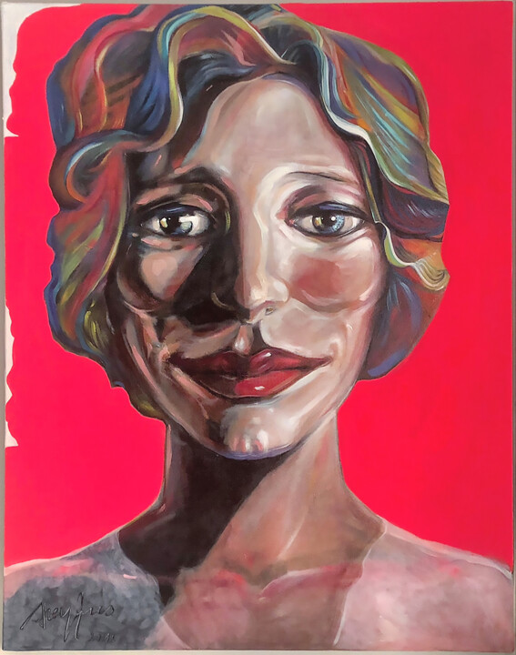 Peinture intitulée "" Faire mine - Mimi…" par Grégory Dreyfus, Œuvre d'art originale, Tempera Monté sur Châssis en bois