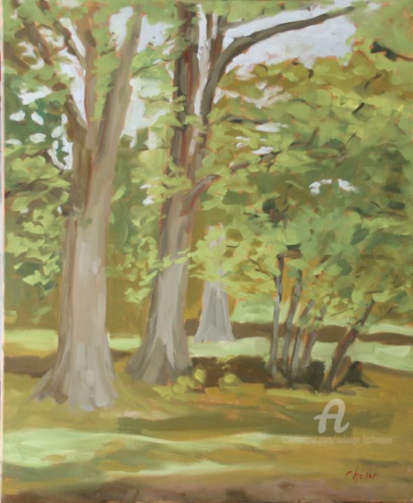 Peinture intitulée "En Sologne, Bosquet…" par Chéker, Œuvre d'art originale, Huile Monté sur Châssis en bois