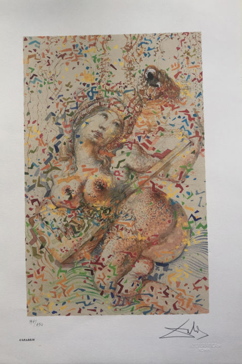 Salvador Dalì - Suonatrice Mandolino INTERGRAFICA SRL 56X38 印花与版画, 22.1x15 in