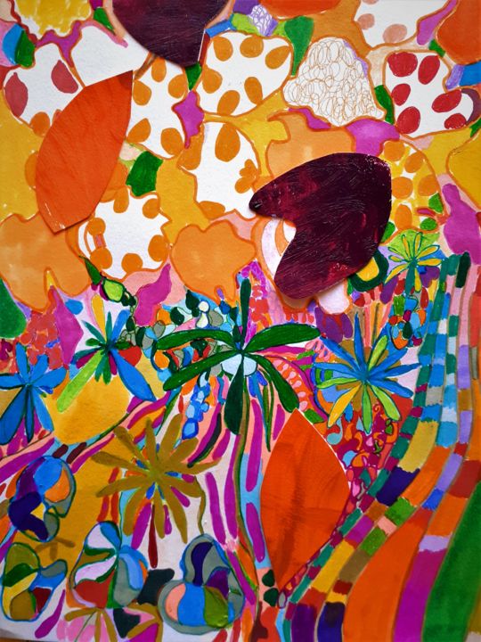 Drawing titled "Végétal" by Brigite Oury, Original Artwork, Marker