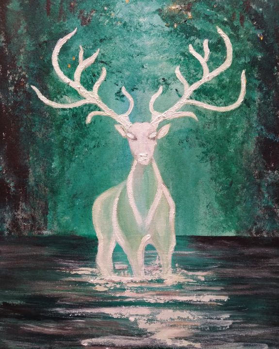 Painting titled "Cernunnos" by Atignas Art, Original Artwork, Acrylic Mounted on Wood Panel