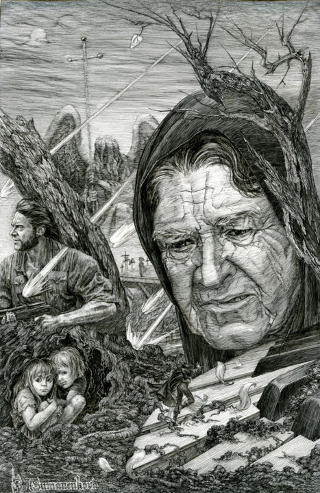 War. Original drawing by Irina Sumanenkova 图画, 11.8x7.9 in