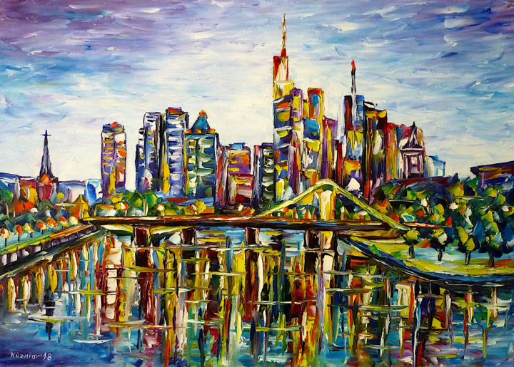 Frankfurt, Skyline 绘画, 19.7x27.6 in