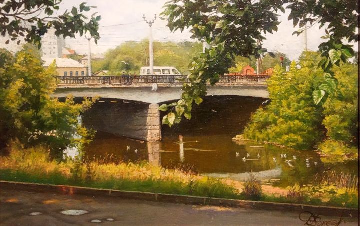 Painting titled ""Вид на театральный…" by Dmitrii Fokeev, Original Artwork, Oil