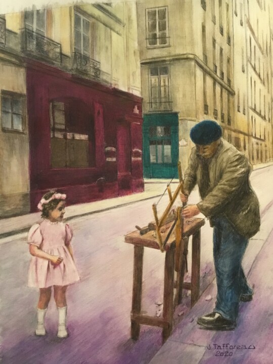 LA PETITE OBSERVATRICE DU TENONNEUR. 绘画, 17.7x13.8 in