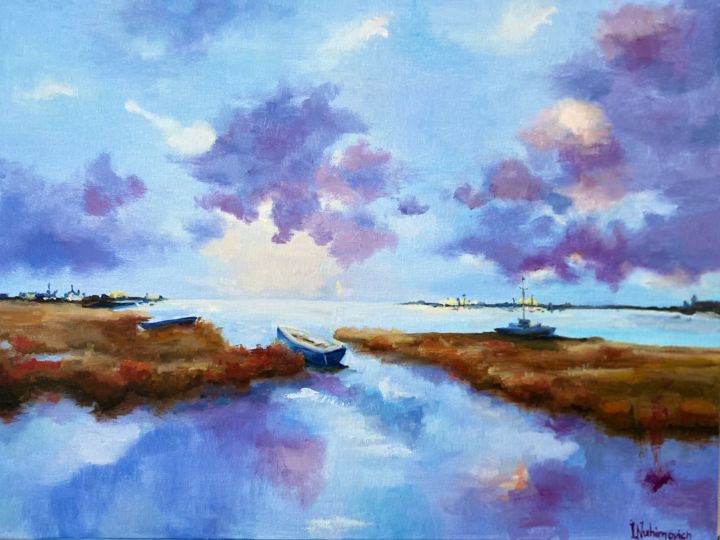 Malerei mit dem Titel "Boats" von Iryna Nuhimovich, Original-Kunstwerk, Öl Auf Keilrahmen aus Holz montiert