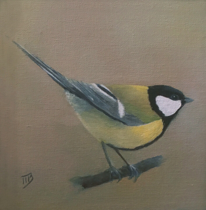 Peinture intitulée "Mésange Charbonnière" par M Batté Gauthier, Œuvre d'art originale, Huile