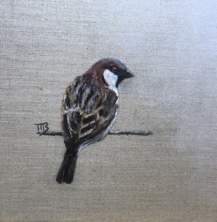 Peinture intitulée "Moineau" par M Batté Gauthier, Œuvre d'art originale, Huile