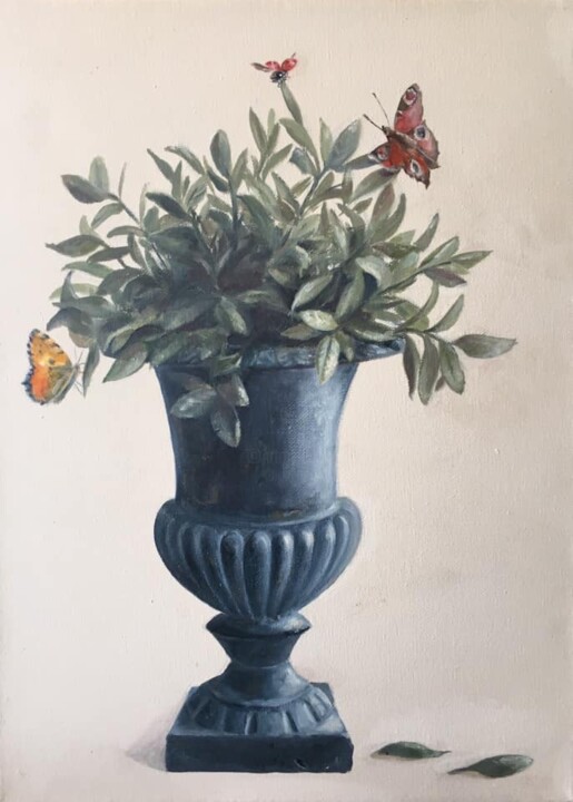 Painting titled "Trompe l'oeil, papi…" by Hélène Avot, Original Artwork, Oil
