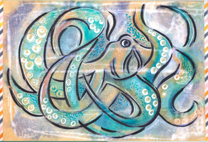 Sea Life - Octopus 绘画, 7.7x11.6 in
