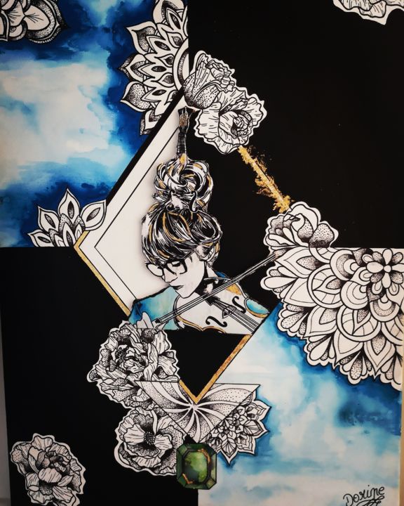 Painting titled "Magalie" by Les Couleurs De Dorine, Original Artwork, Ink Mounted on Wood Stretcher frame