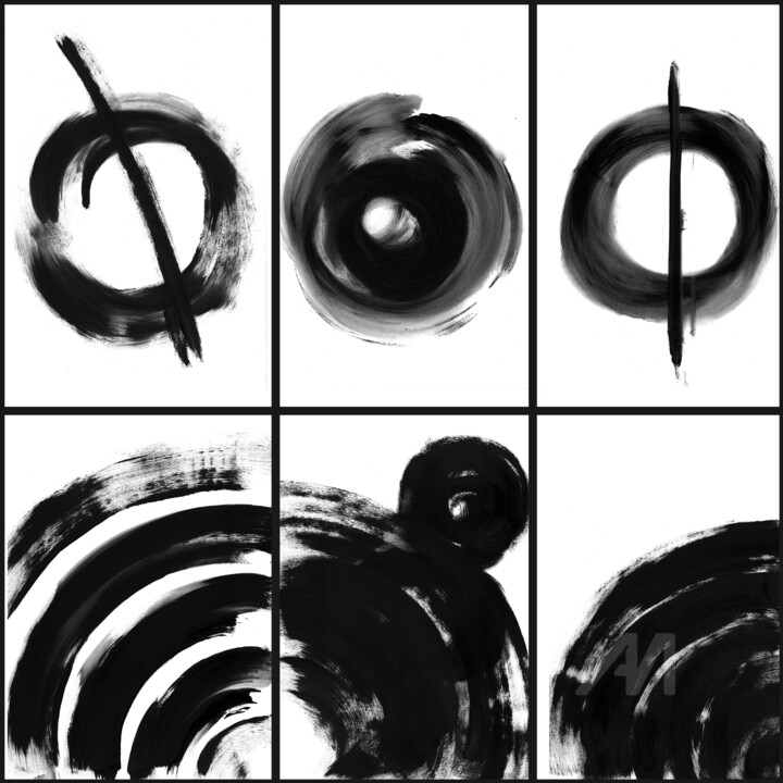 Black White abstractions SET of 6 绘画, 31.5x35.4 in