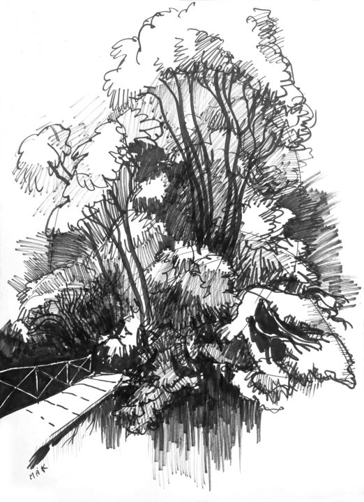 Graphic Landscape 5 (There in the Shades of the Trees) 图画, 16.7x12.2 in