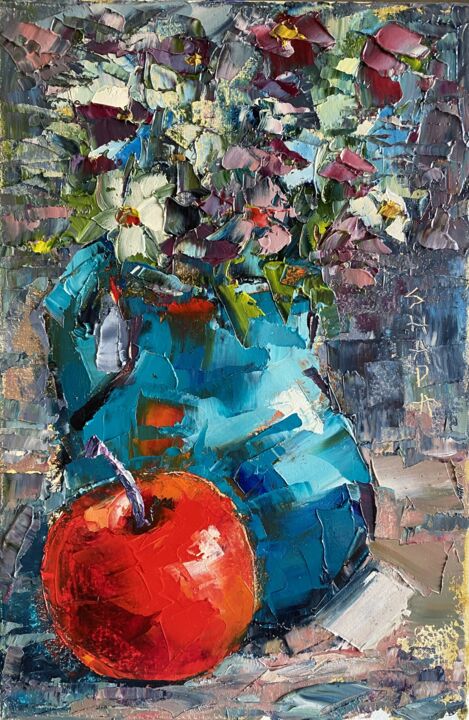 Painting titled "Still life of flowe…" by Oleg Sharapanovsky, Original Artwork, Oil Mounted on Wood Stretcher frame