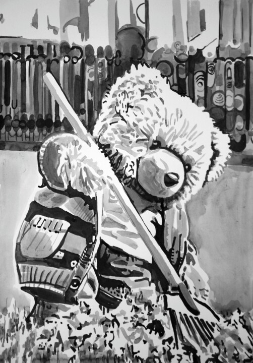 Drawing titled "Gardener " by Alexandra Djokic, Original Artwork, Ink