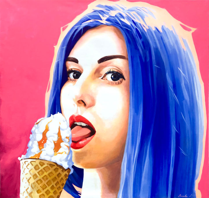 Girl with ice cream 绘画, 47.2x50 in