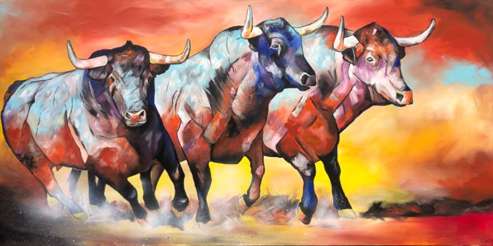running bulls 绘画, 39.4x78.7 in