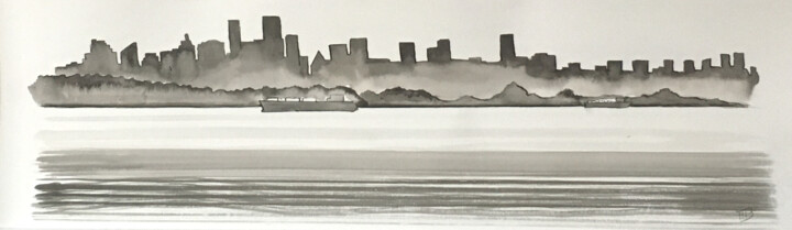 Peinture intitulée "Vancouver Skyline I" par M Batté Gauthier, Œuvre d'art originale, Encre