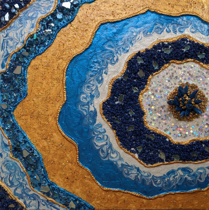 Agate Geode art, blue crushed glass art 绘画, 11.8x11.8 in