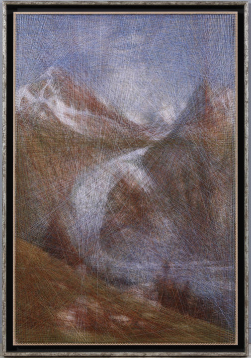 Textielkunst getiteld "Swisse Mountains (A…" door Ani & Andrew Abakumovs, Origineel Kunstwerk, String Art