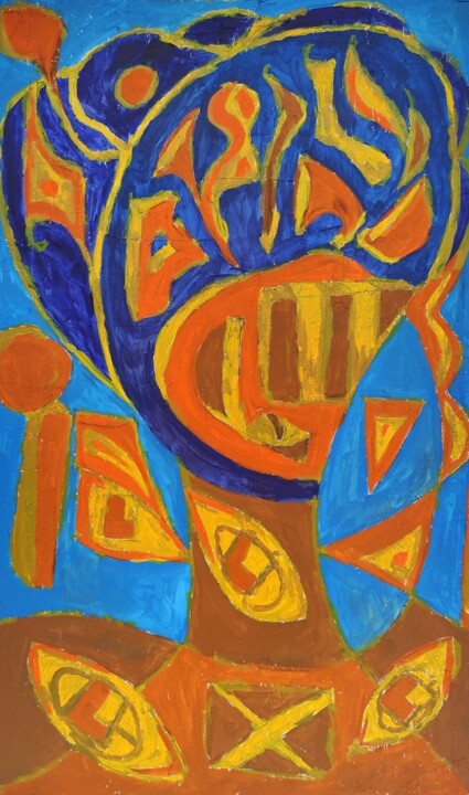 Painting titled "L'arbre bleu" by Mio, Original Artwork, Acrylic