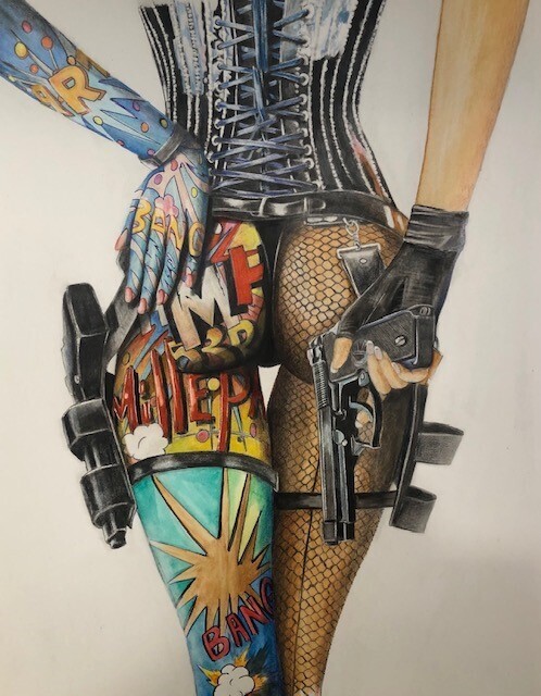 Zeichnungen mit dem Titel "Maquette Pop Art" von Roger Dame, Original-Kunstwerk, Bleistift