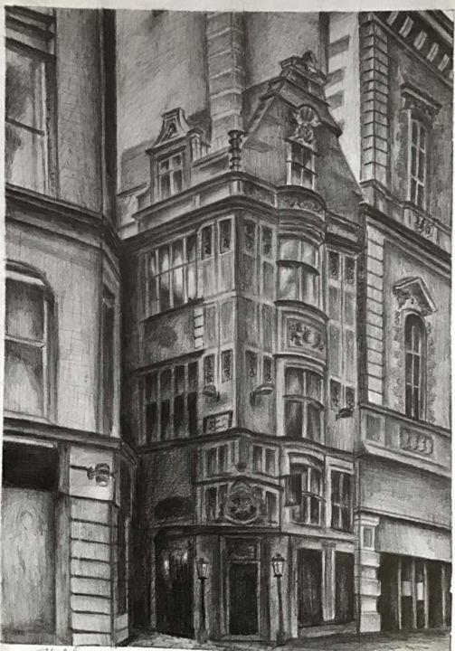 Drawing titled "Город" by Nata Kozina, Original Artwork, Pencil