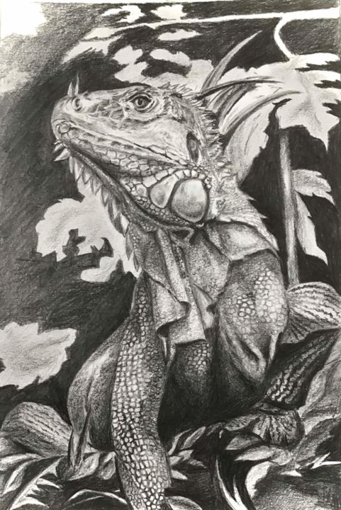 Drawing titled "Ящерица" by Nata Kozina, Original Artwork, Pencil