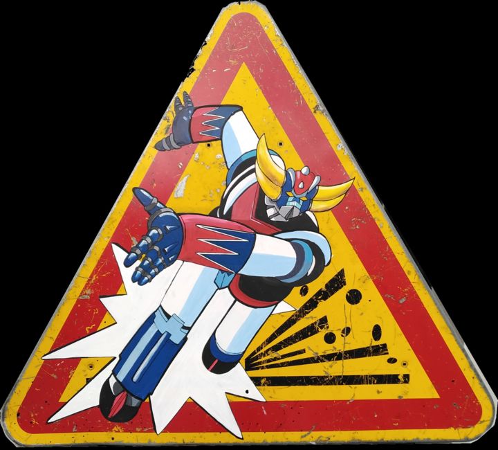 Goldorak sur panneau de signalisation déclassé 绘画, 36.6x36.6 in