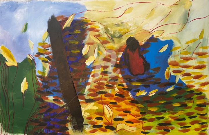Malerei mit dem Titel "Blätterwald und am…" von Sebastian Olivier Burckhardt, Original-Kunstwerk, Acryl