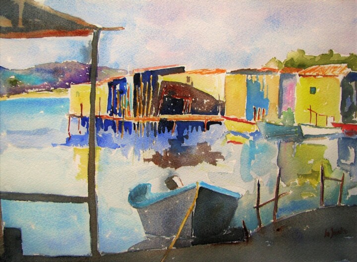 Peinture intitulée "La Pointe Courte à…" par Jean-Noël Le Junter, Œuvre d'art originale, Aquarelle Monté sur Panneau de bois