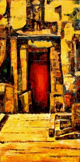 Painting titled "Entrée rouge" by Nathalia Chipilova, Original Artwork, Oil