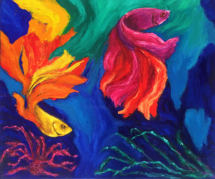 Dance of the little fishes 绘画, 18.1x21.7 in