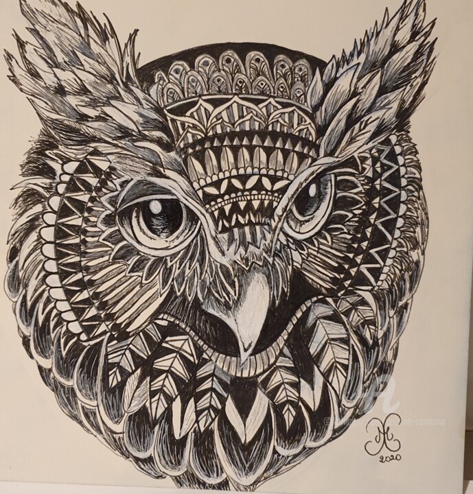 Totem hibou 图画, 8.7x8.7 in