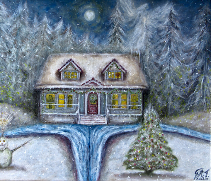 Christmas at the times of the coronavirus 绘画, 15.8x19.7 in
