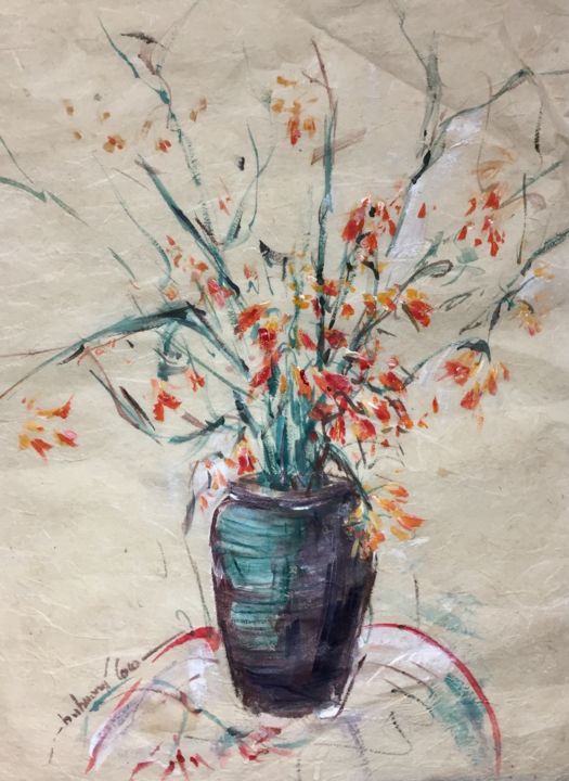 Painting titled "Fleurs" by Thu Huong Coco, Original Artwork, Acrylic