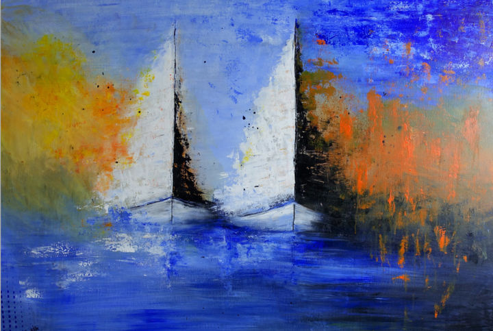 Segelboote Maritimes Gemälde Wandbild Malerei Acrylbild 绘画, 27.6x39.4 in