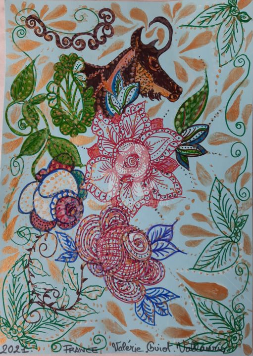 Chamois doré 图画, 13.4x9.5 in
