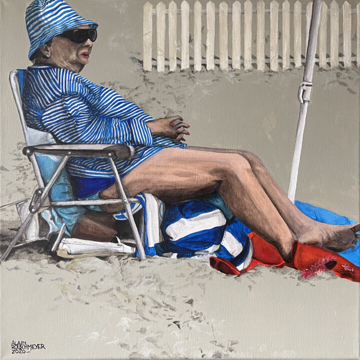 Painting titled "LA DAME DU BORD DE…" by Alain Rouschmeyer, Original Artwork, Acrylic Mounted on Wood Stretcher frame