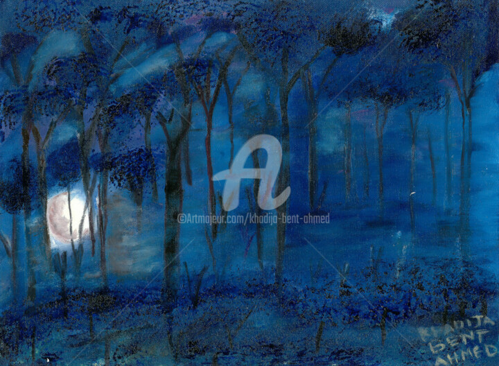 La nuit bleue 绘画, 11.8x15.8 in